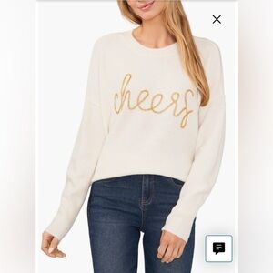 Vince Camuto winter white whimsical cheers sequin embellished sweater NWT XXL